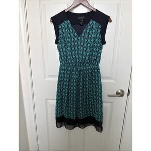 Ladies Enfocus Studios Dress Size 4 Navy/Green Geo V-Neck Sleeveless